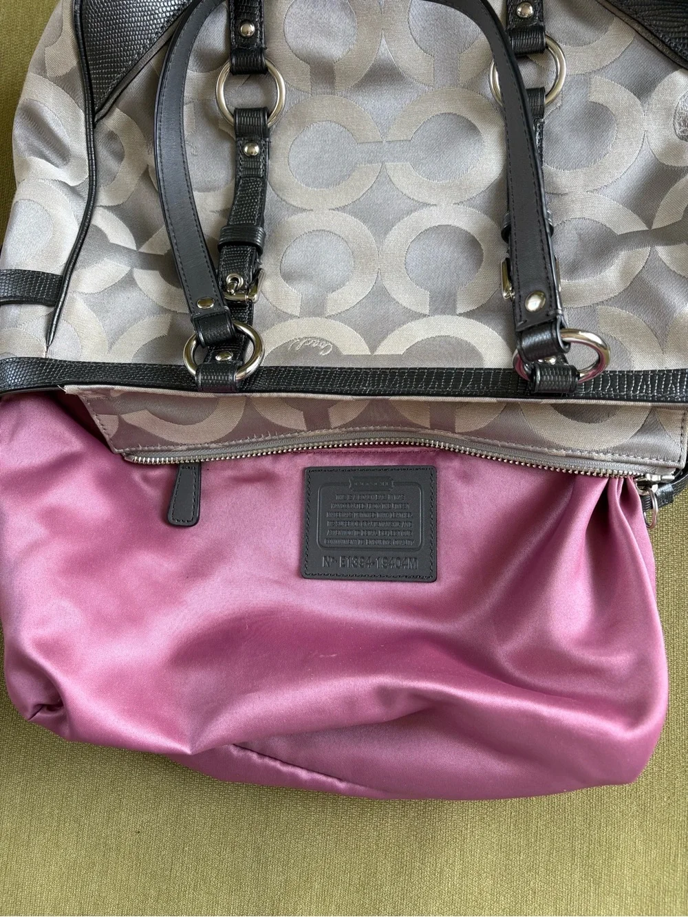 Coach Beige & Black Signature Circle Tote
